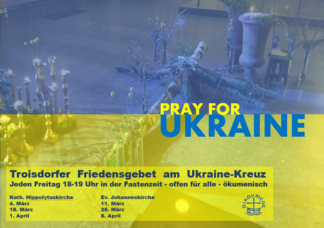 2022-03-03-prayforukraie-ökumenisch-grafik (c) Katholische Kirchengemeinden in Troisdorf