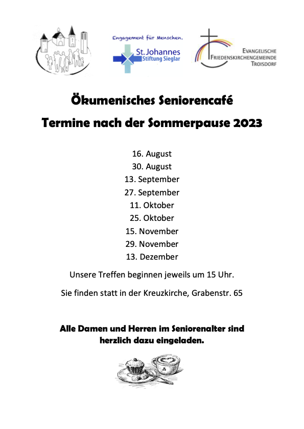 2023-06-27 Ökumenisches Seniorenkaffee Termine (c) Katholische Kirchengemeinden in Troisdorf